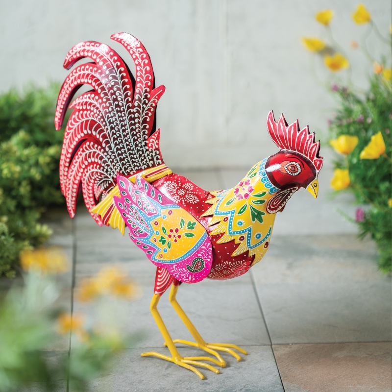Henna Red and Yellow Metal Rooster