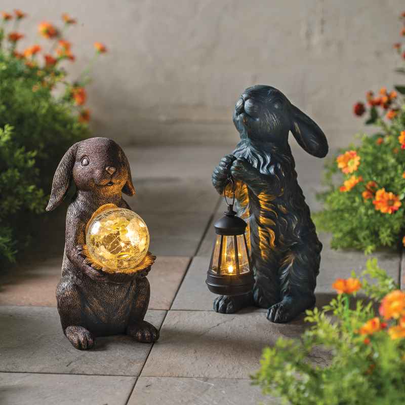 Rabbit Statue Holding Solar Lantern