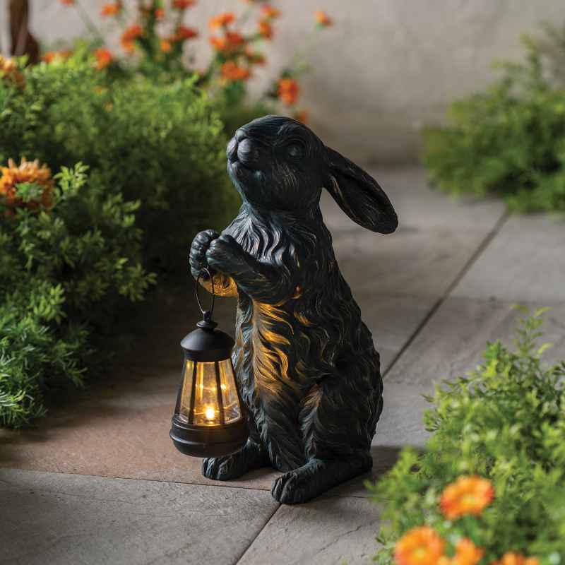Rabbit Statue Holding Solar Lantern