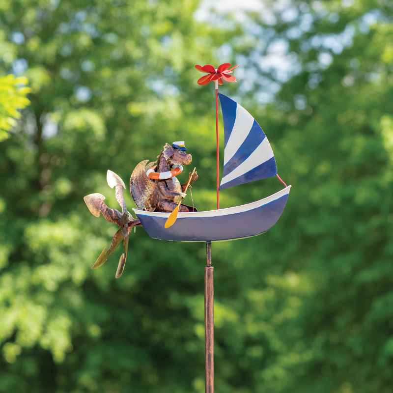 Recycled Metal Boating Dragon Whirligig