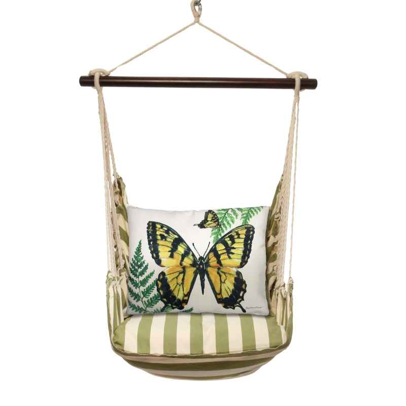 3 Piece Hammock Swing - Summer Palms Stripe with Butterflies Pillow
