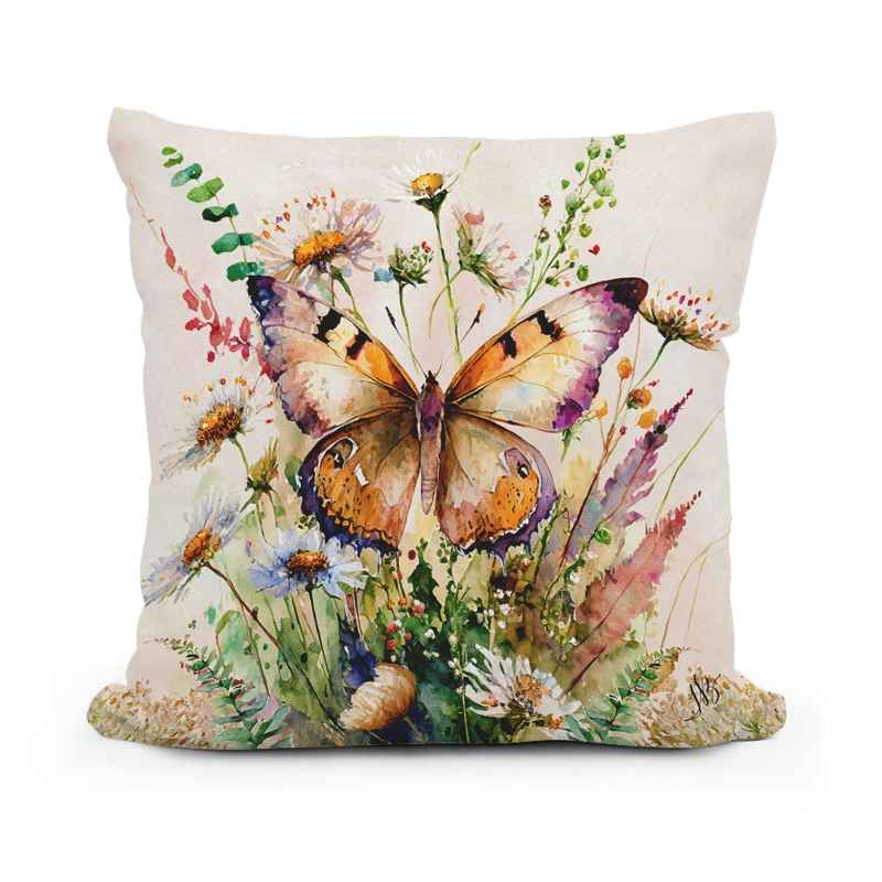 Indoor/Outdoor Butterfly Wildflowers Pillow, 18