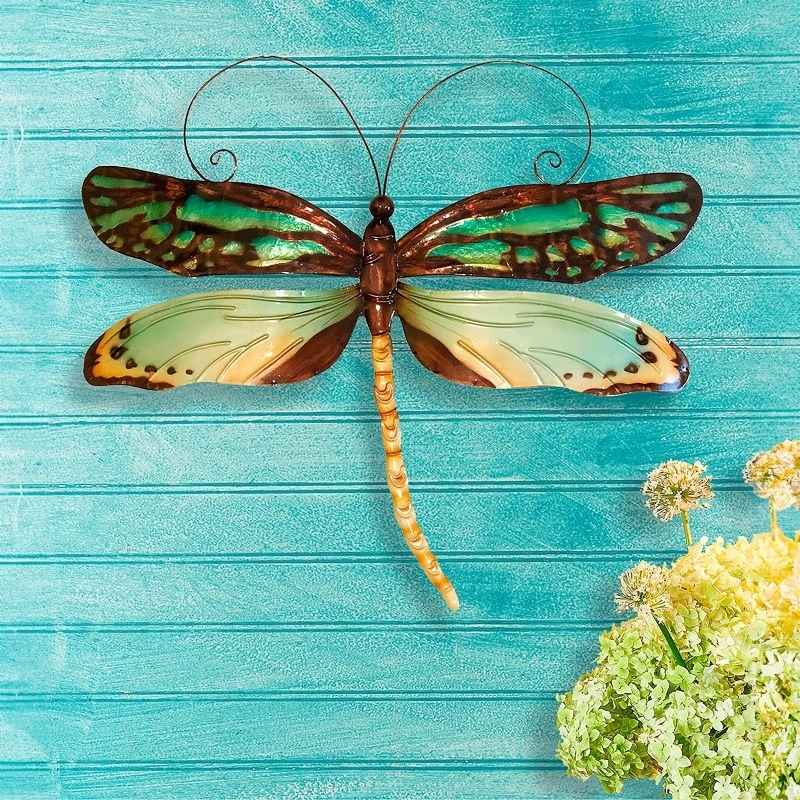 Metal and Capiz Dragonfly Wall Decor - Green