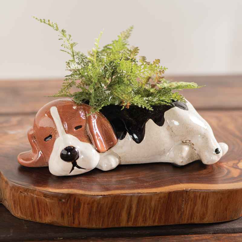 Ceramic Sleeping Beagle Planter