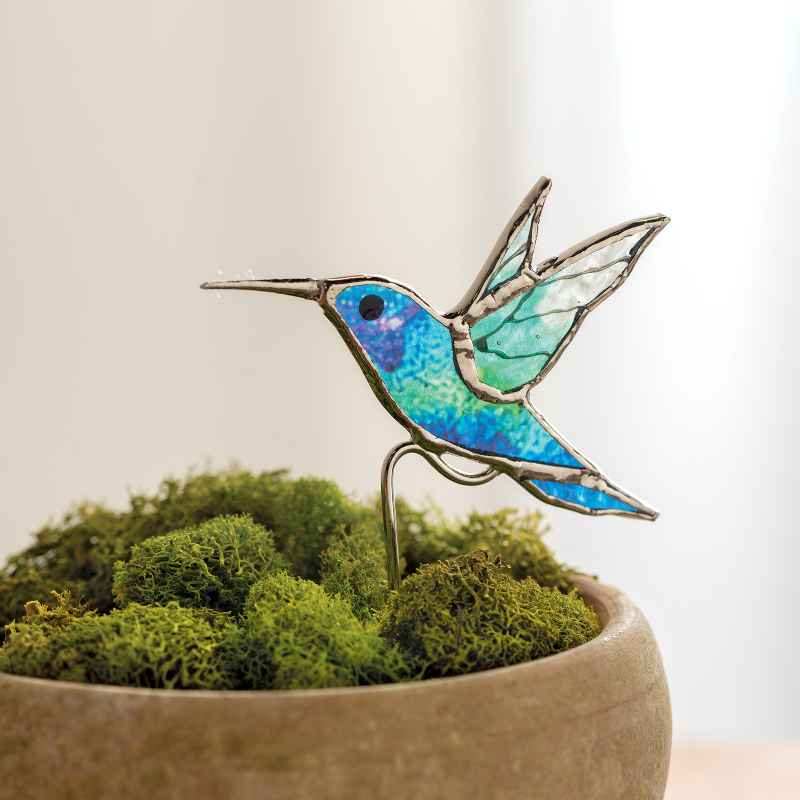 Stained Glass Hummingbird Plant Stake
