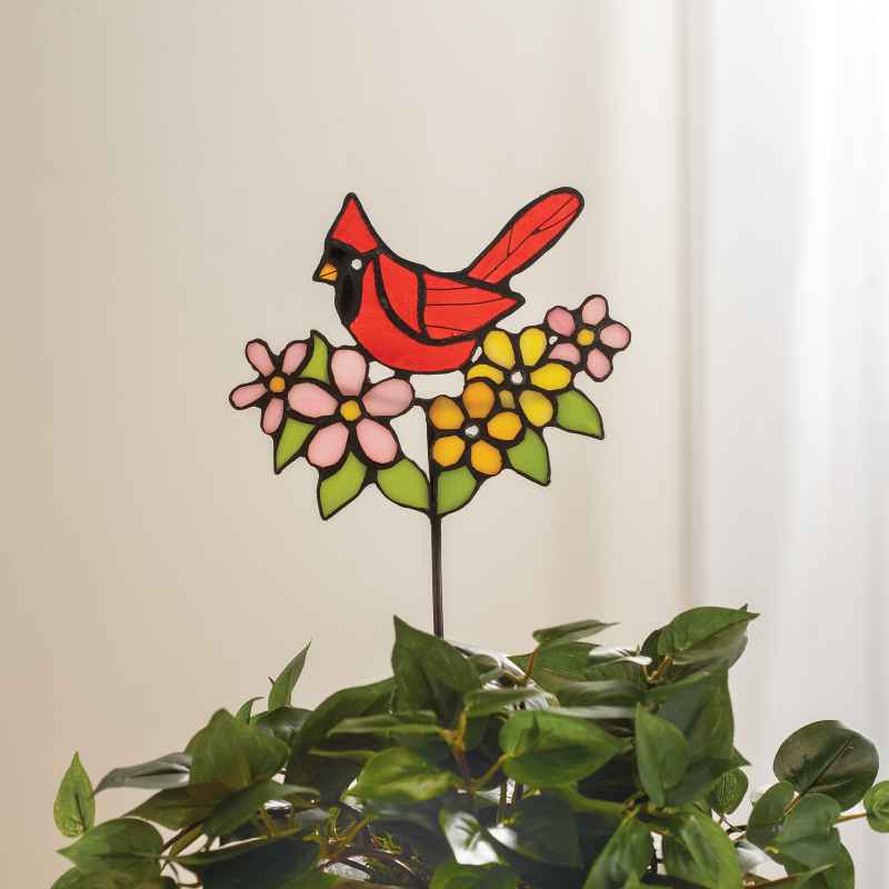Stained Glass Cardinal Plant Stake