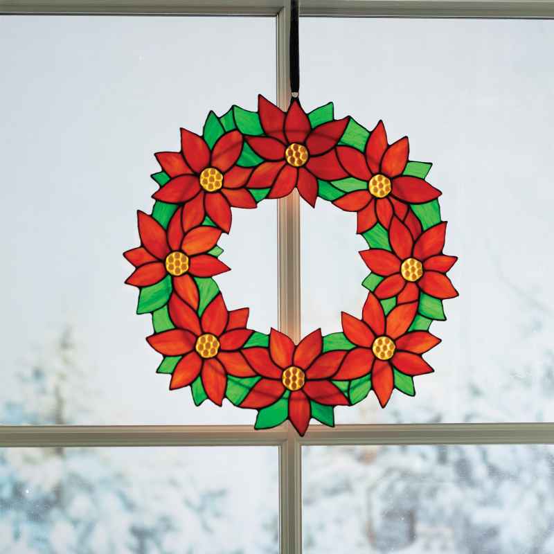 Stained Glass Poinsettia Wreath