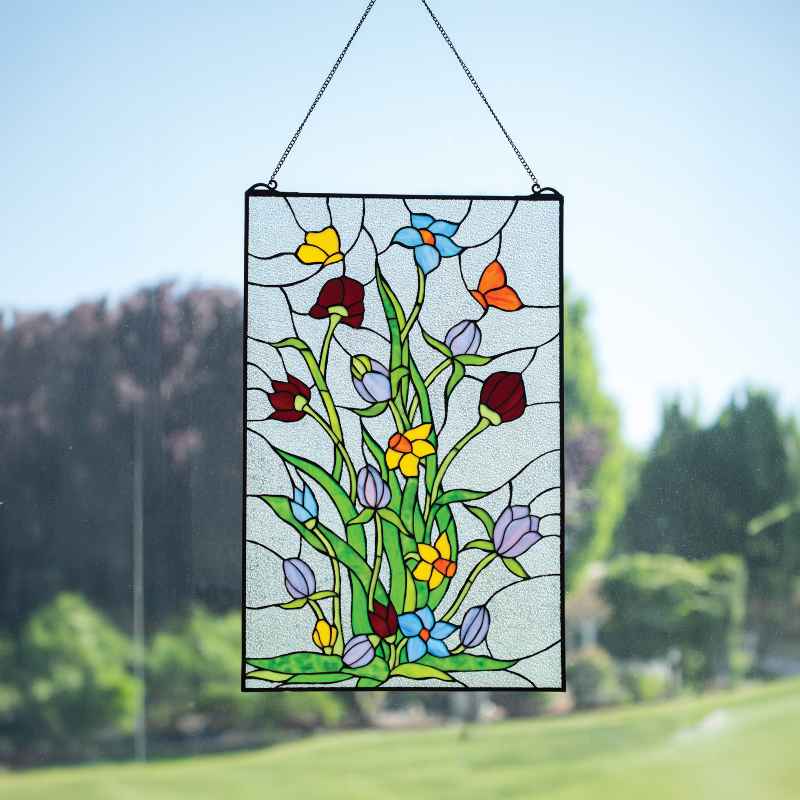 Stained Glass Flowers Window Panel