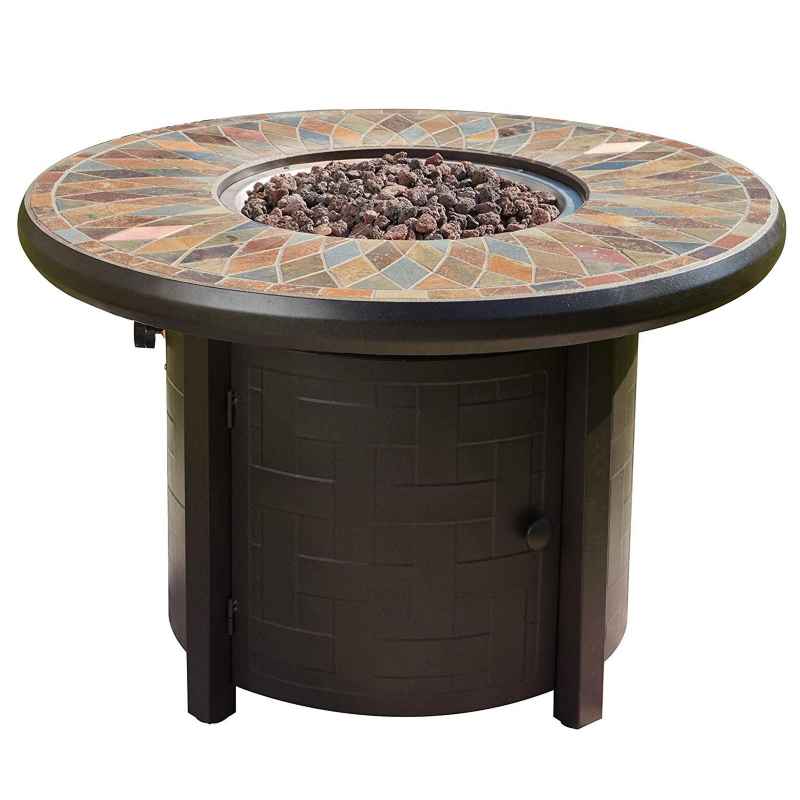 Brown Metal Mosaic Tile Gas Fire Pit Table