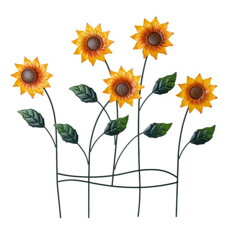 Metal Sunflowers Fence Accent