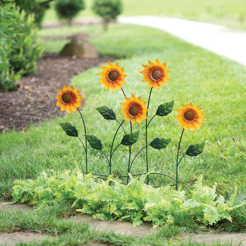 Metal Sunflowers Fence Accent