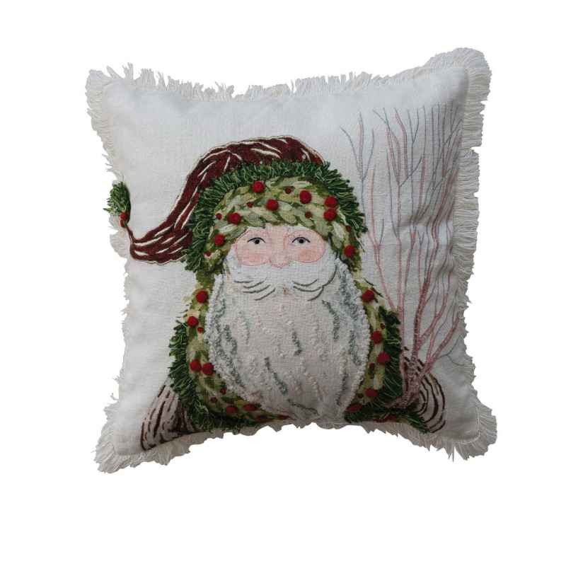 Rustic Saint Nicholas Embroidered Fringe Pillow