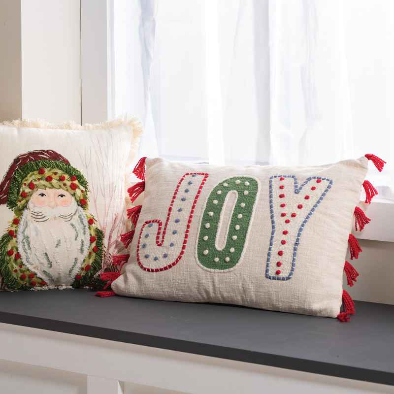 Joy Embroidered Tassel Lumber Pillow