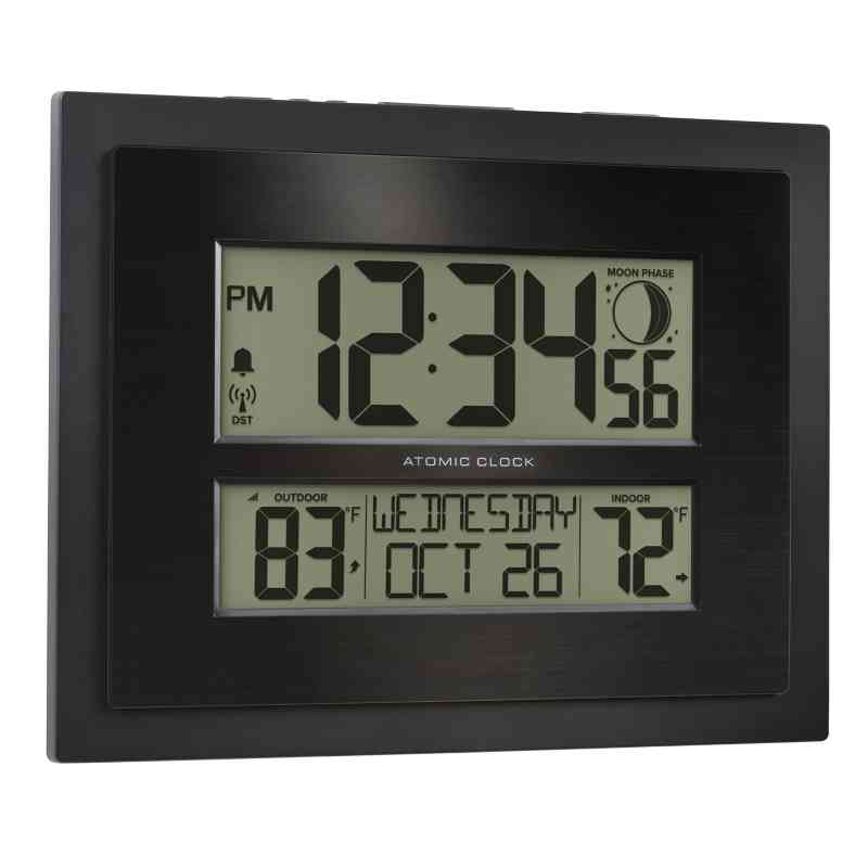 Atomic Digital Wall Clock with Indoor & Outdoor Temp