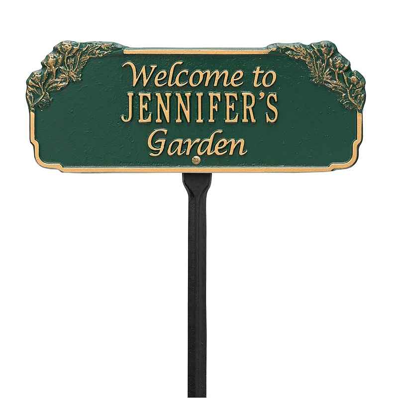 Personalized Welcome Garden Plaque - Green/Gold