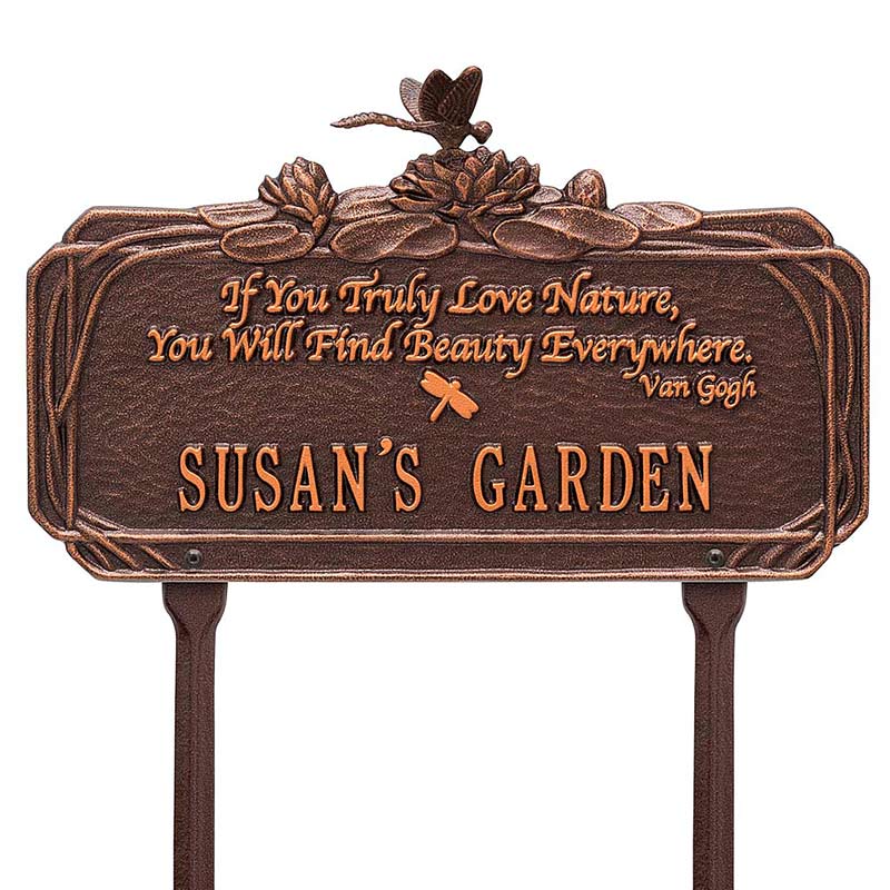 Personalized Van Gogh Dragonfly Garden Plaque - Antique Copper