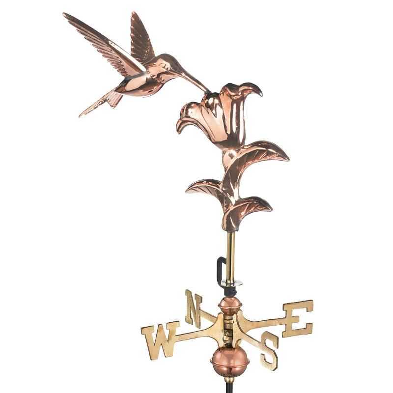 Copper Hummingbird Garden Weathervane with Pole