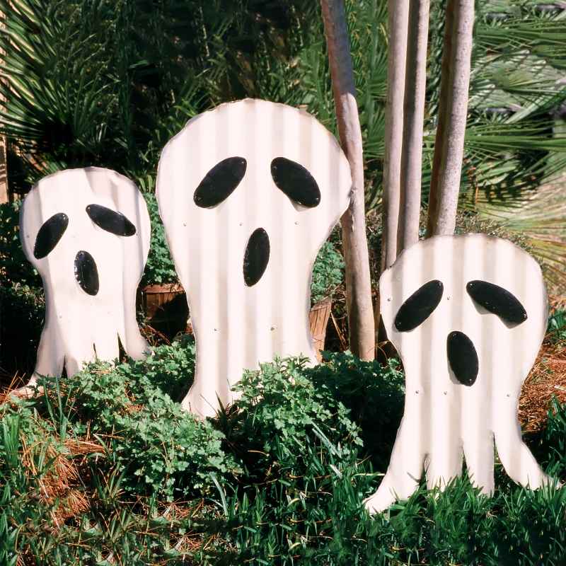 Reclaimed Corrugated Metal Ghost Garden Stakes, Set of 3