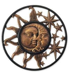 Handcrafted Weather-Sturdy Aluminum Sun & Moon Face Wall Sculpture