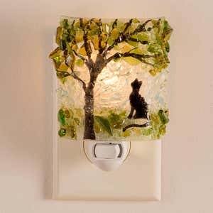 Handcrafted Glass Mosaic Cats and Trees Night Light - Two Cats in Tree