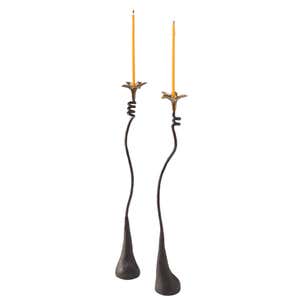 Handcrafted Jasmine Twist Iron Candle Holders with Beeswax Candles, Set of 2