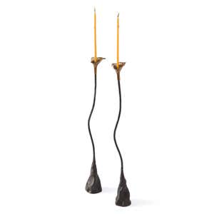 Handcrafted Cala Lily Blossom Iron Candle Holders with Beeswax Candles, Set of 2