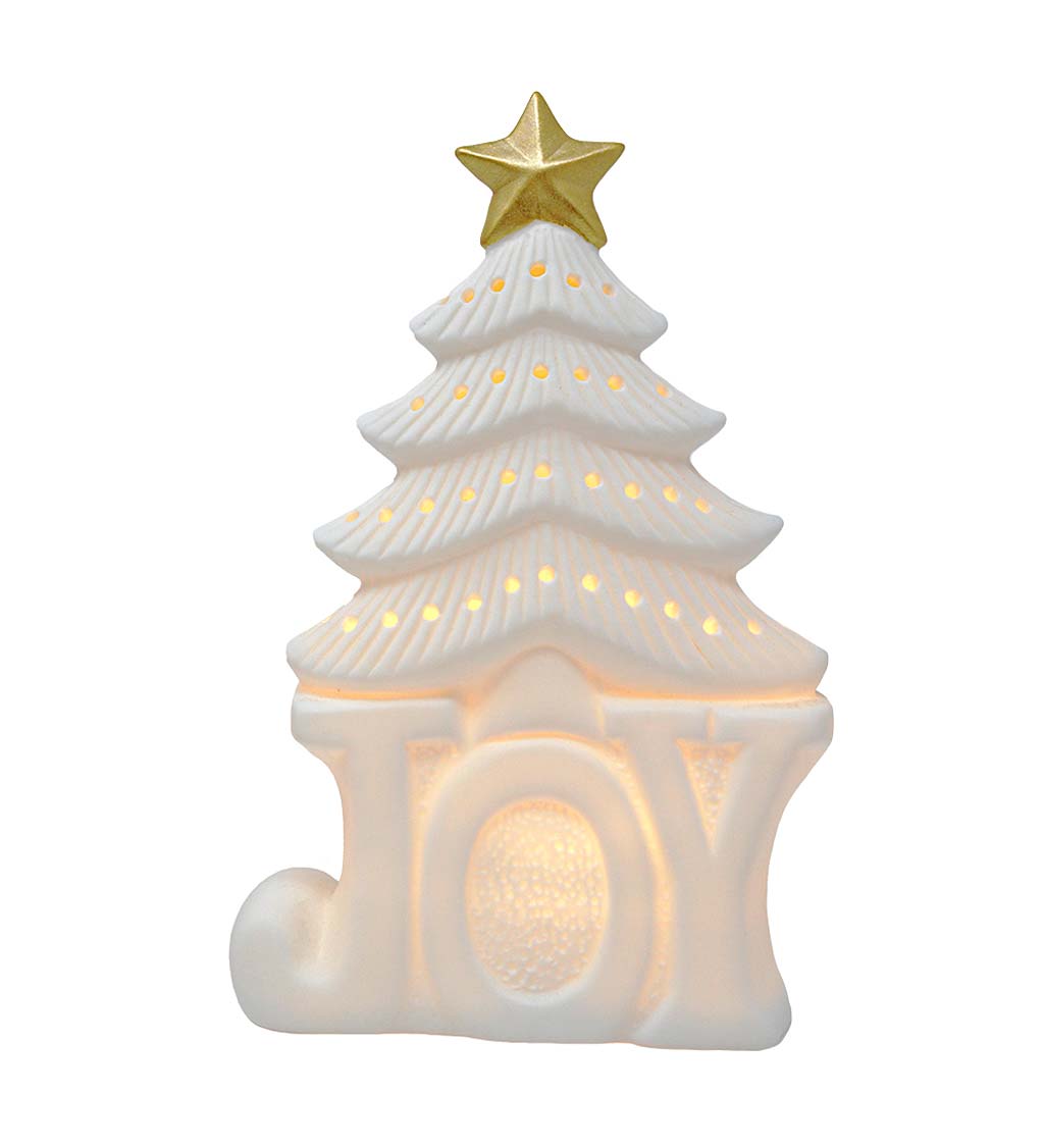 White Porcelain "Joy" Holiday Tree Accent
