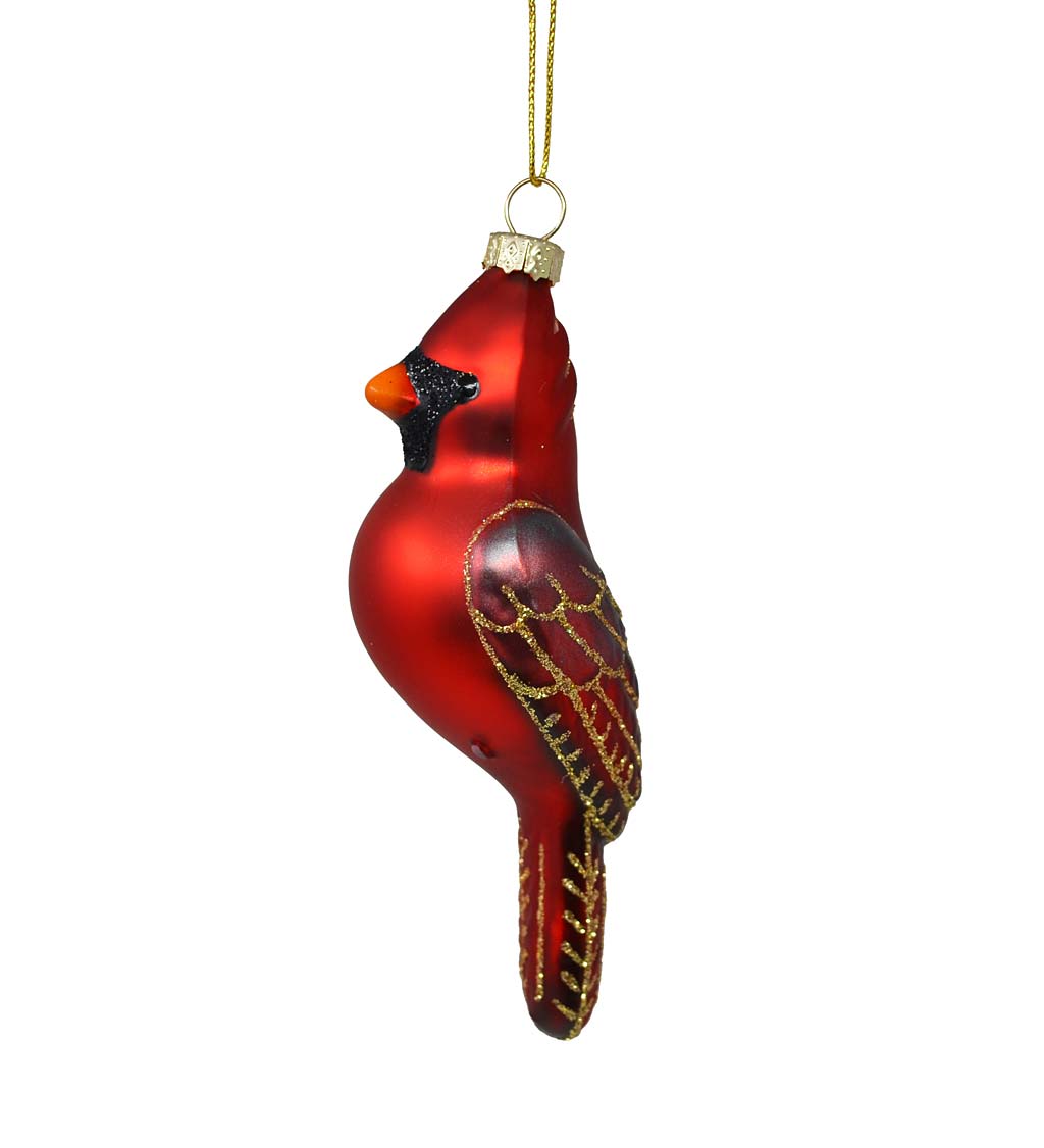 Blown Glass Hand-Painted Perching Male Cardinal Ornament