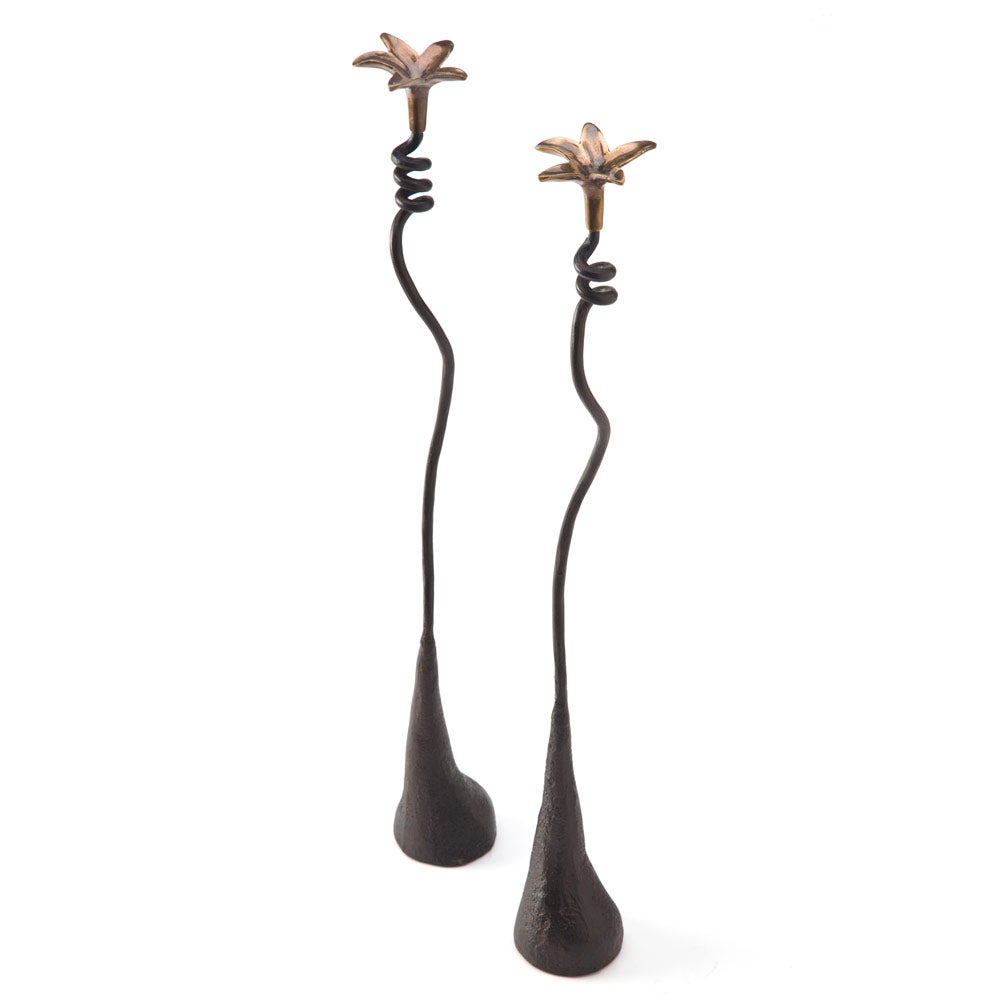 Handcrafted Jasmine Twist Iron Candle Holders with Beeswax Candles, Set of 2
