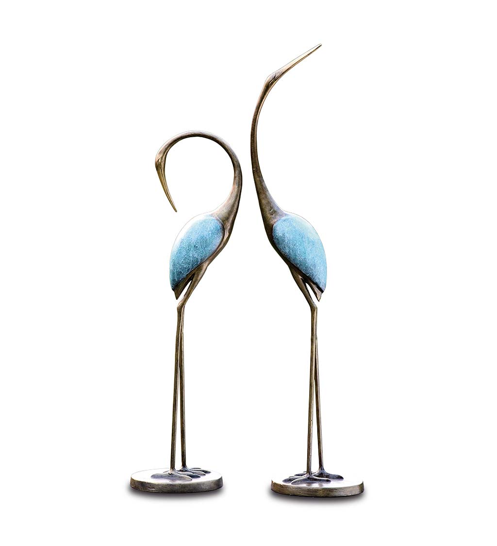Handcrafted Metal Garden Crane Sculptures, Set of 2