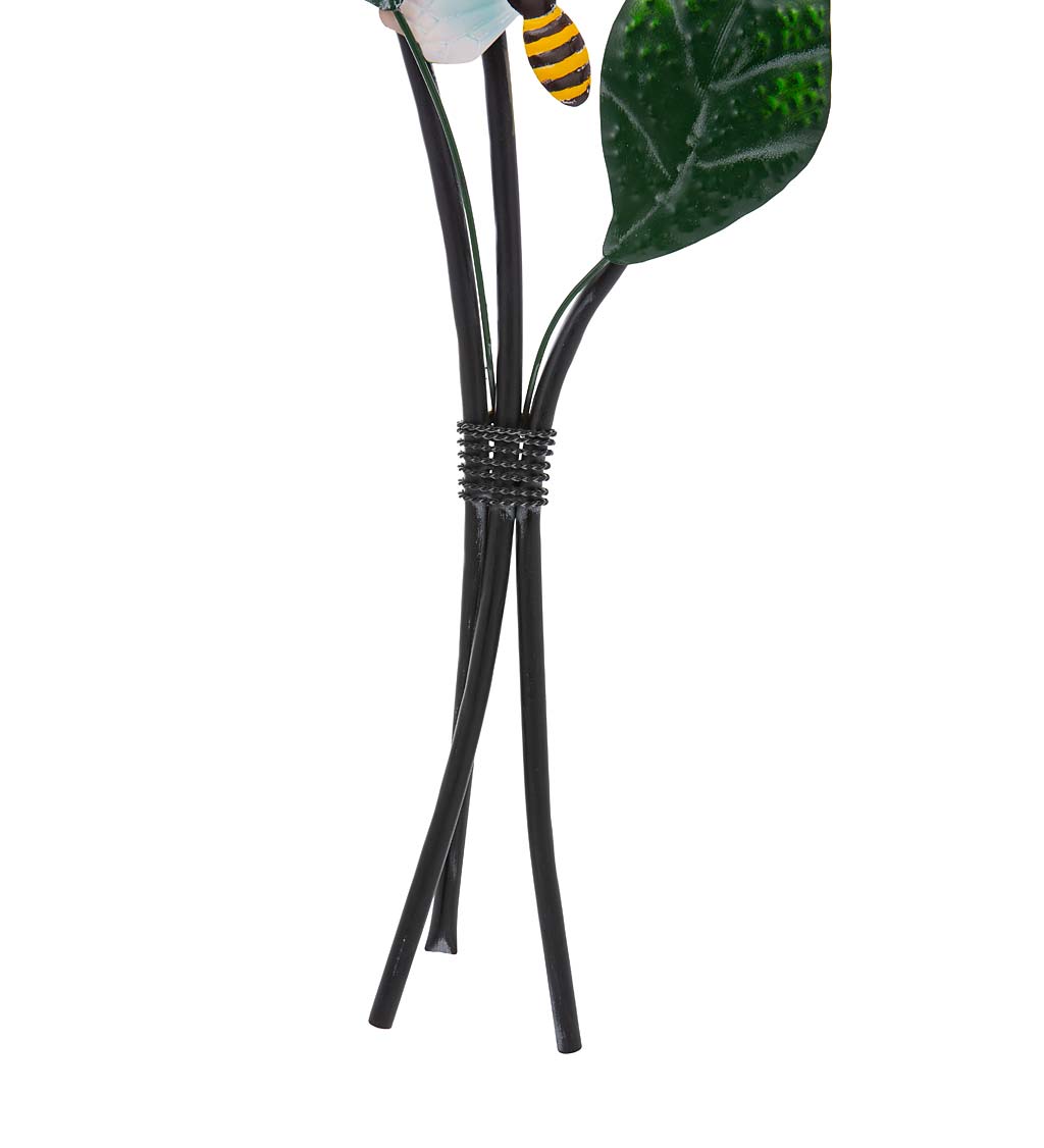 Handcrafted Metal Three Sunflower Garden Stake with Visiting Bee