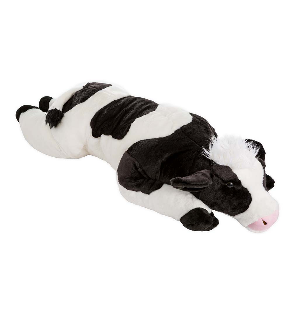 Super Soft Black & White Cow Body Pillow with Beaded Eyes