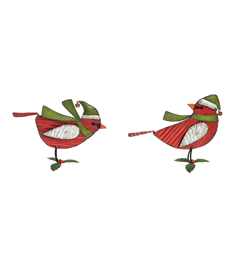 Holiday Cardinal Garden Statuaries with Jingle Bells, Set of 2