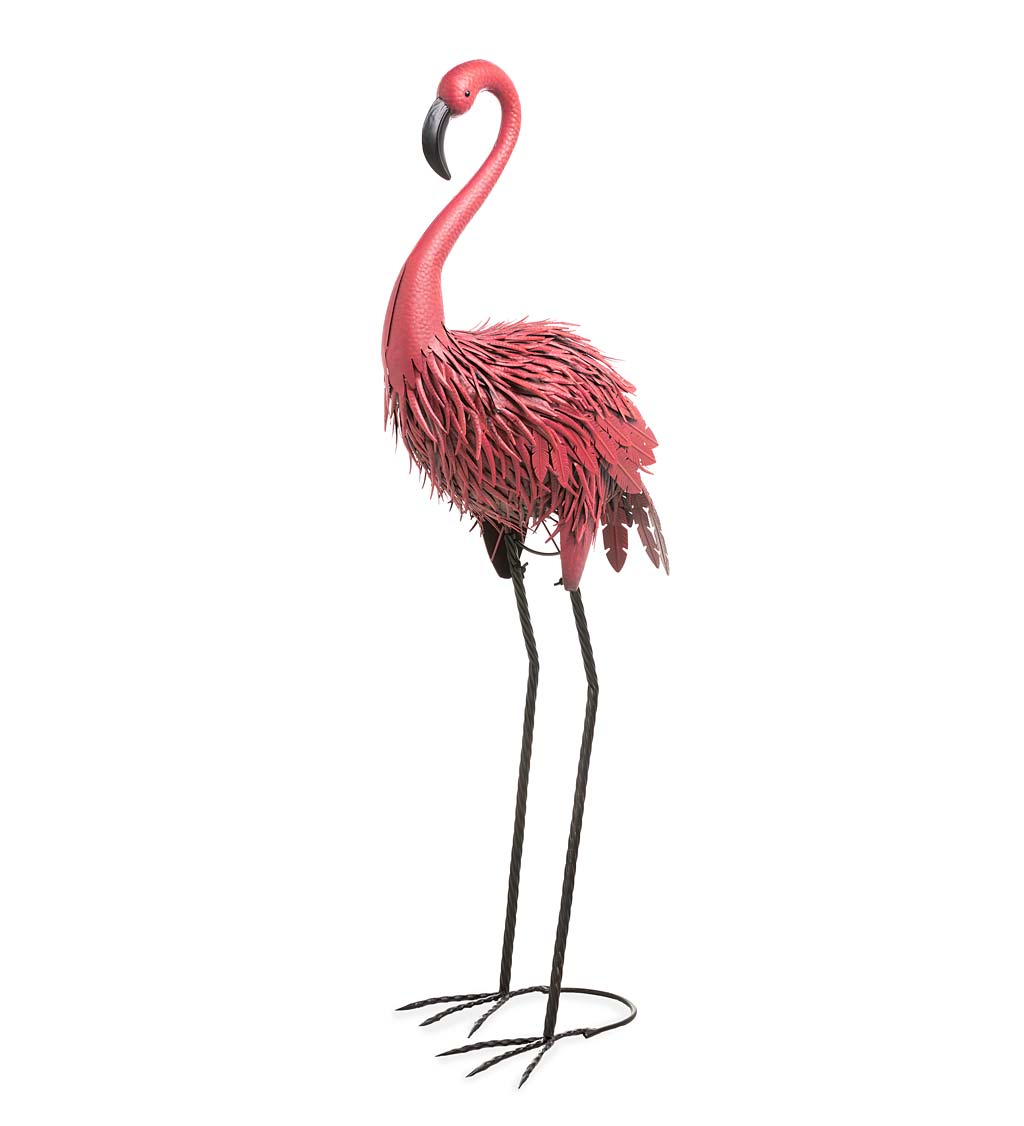 Fancy-Feathered Indoor/Outdoor Metal Looking Forward Flamingo