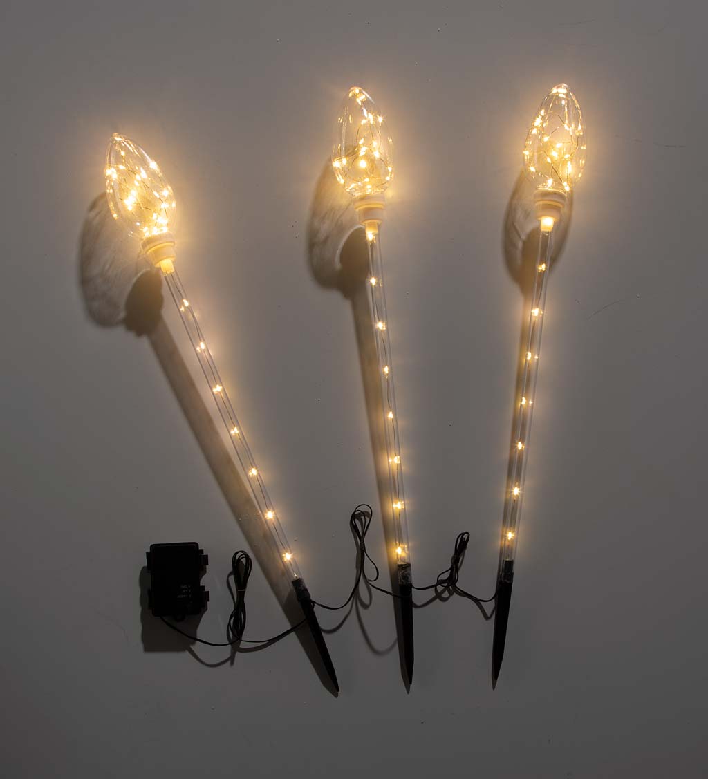 Battery-Powered LED Lighted Holiday Garden Stakes, Set of 3 Connected