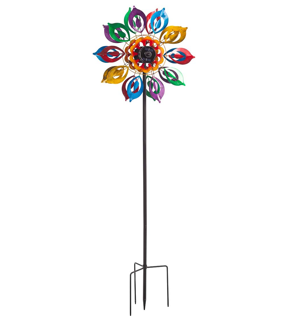 Multicolor Lily Flower Solar Lighted Metal Wind Spinner