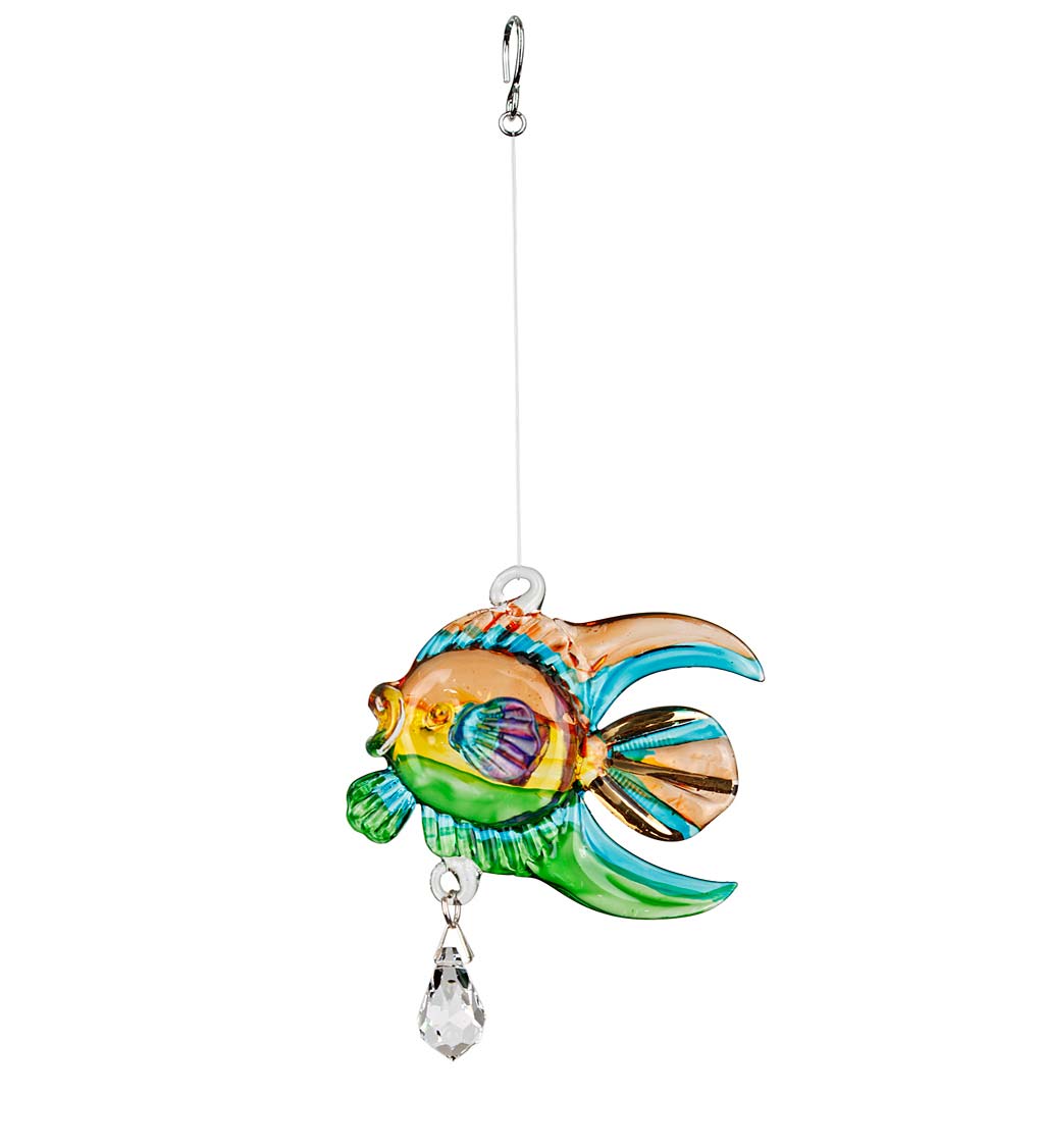 Handcrafted Glass Tropical Fish Sun Catcher with Crystal