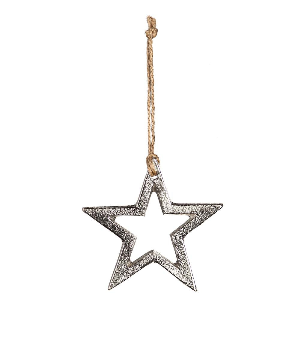 Textured Metal Tree and Star Christmas Tree Ornaments, Set of 2