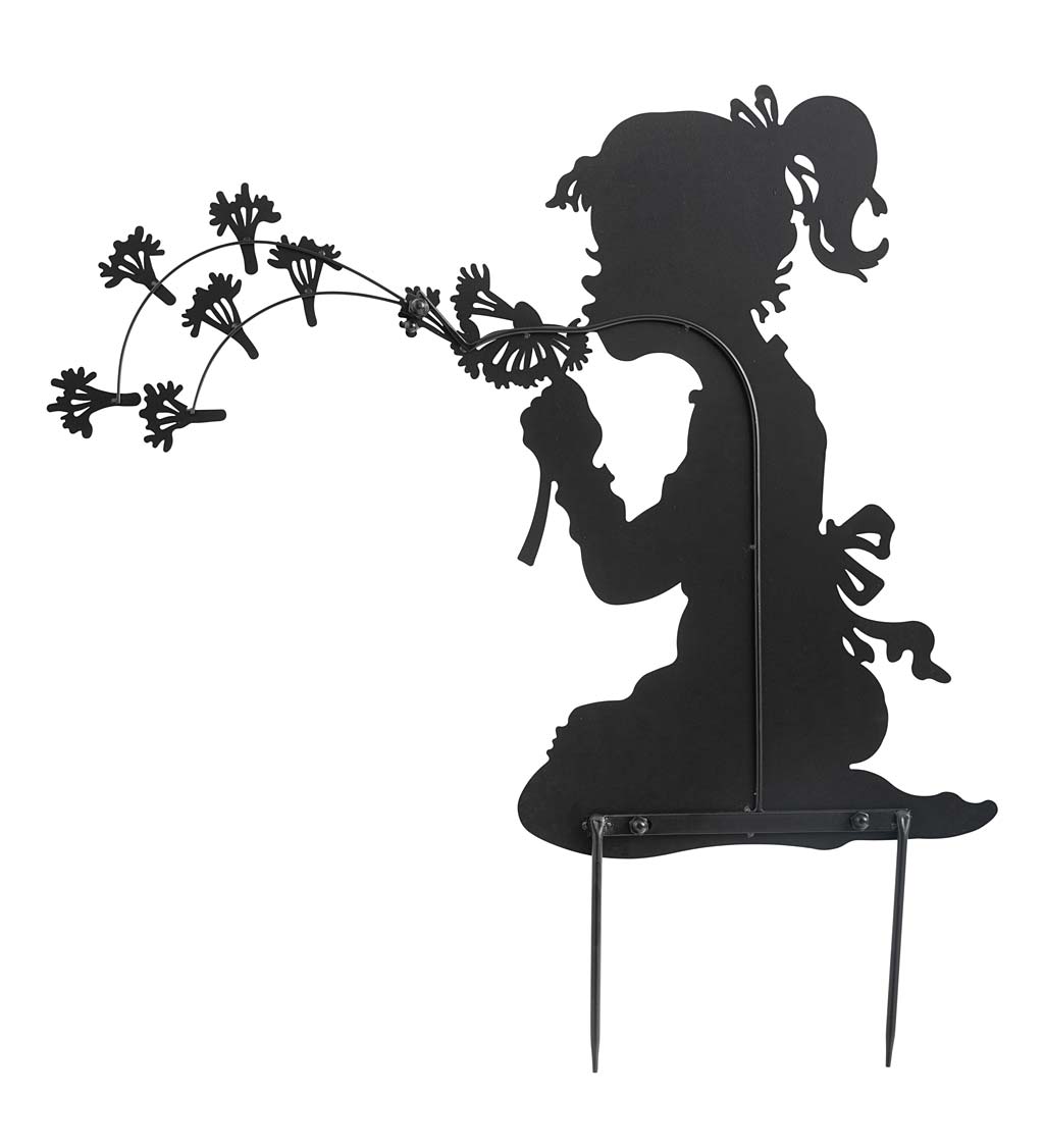 Dandelion Girl Silhouette Metal Garden Stake