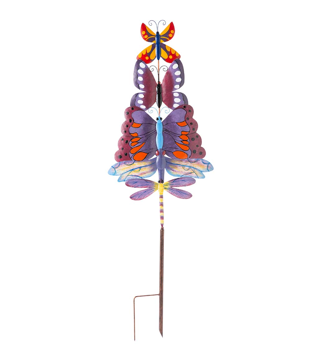 Colorful Metal Butterfly and Dragonfly Garden Stake