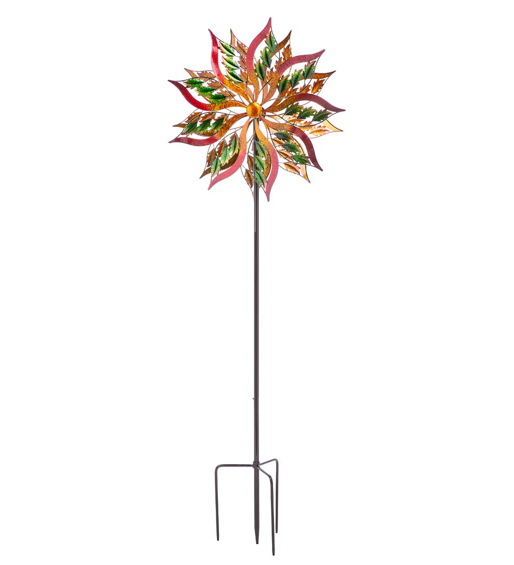 Colorful Autumn Leaves Dual-Rotor Metal Wind Spinner