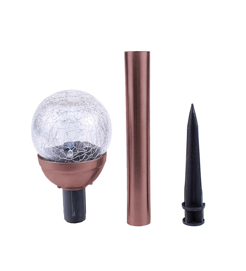 Crackle Glass Globe Solar Lights with Copper Finish Stake, Set of 2