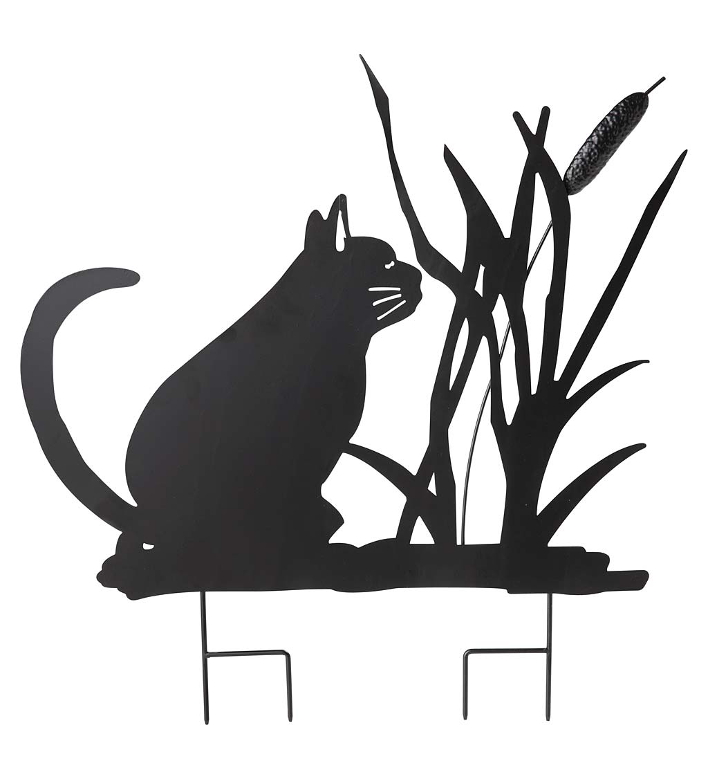 Cats and Cattails Metal Silhouette Garden Stakes, Set of 3