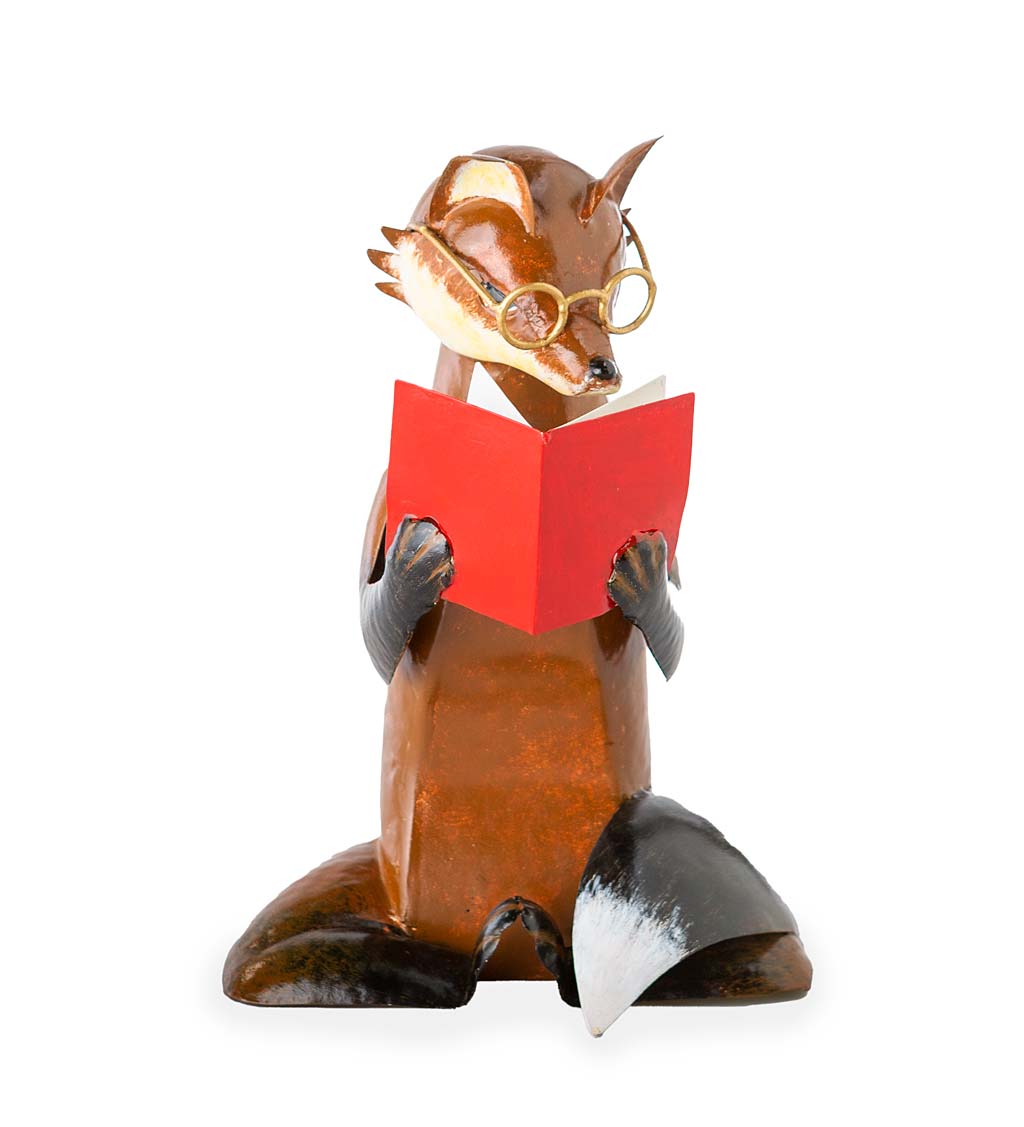 Metal Reading Fox Statue