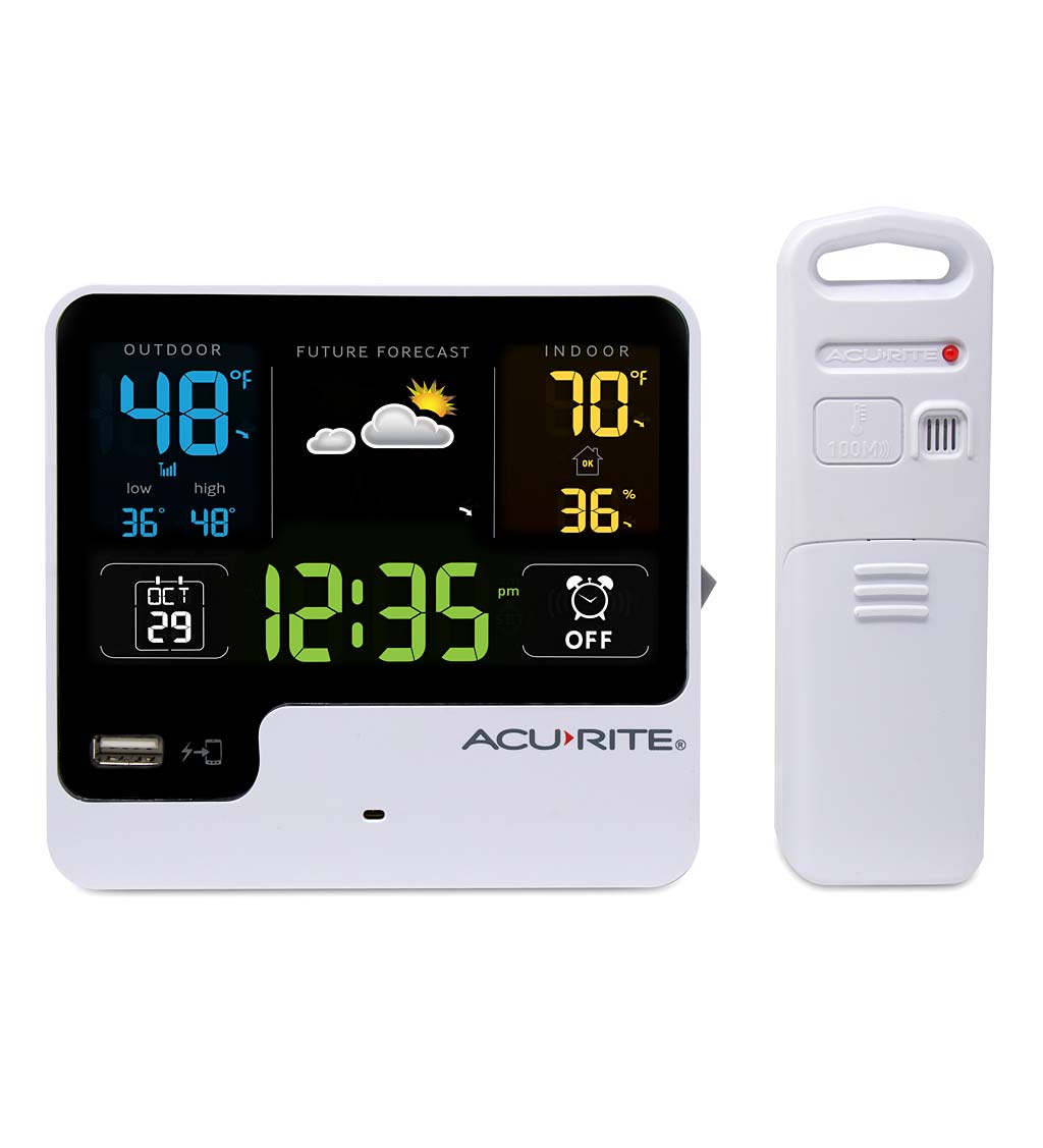 USB Alarm Clock ACURITE 13043 Backyard Weather Forecaster with Wireless Sensor 