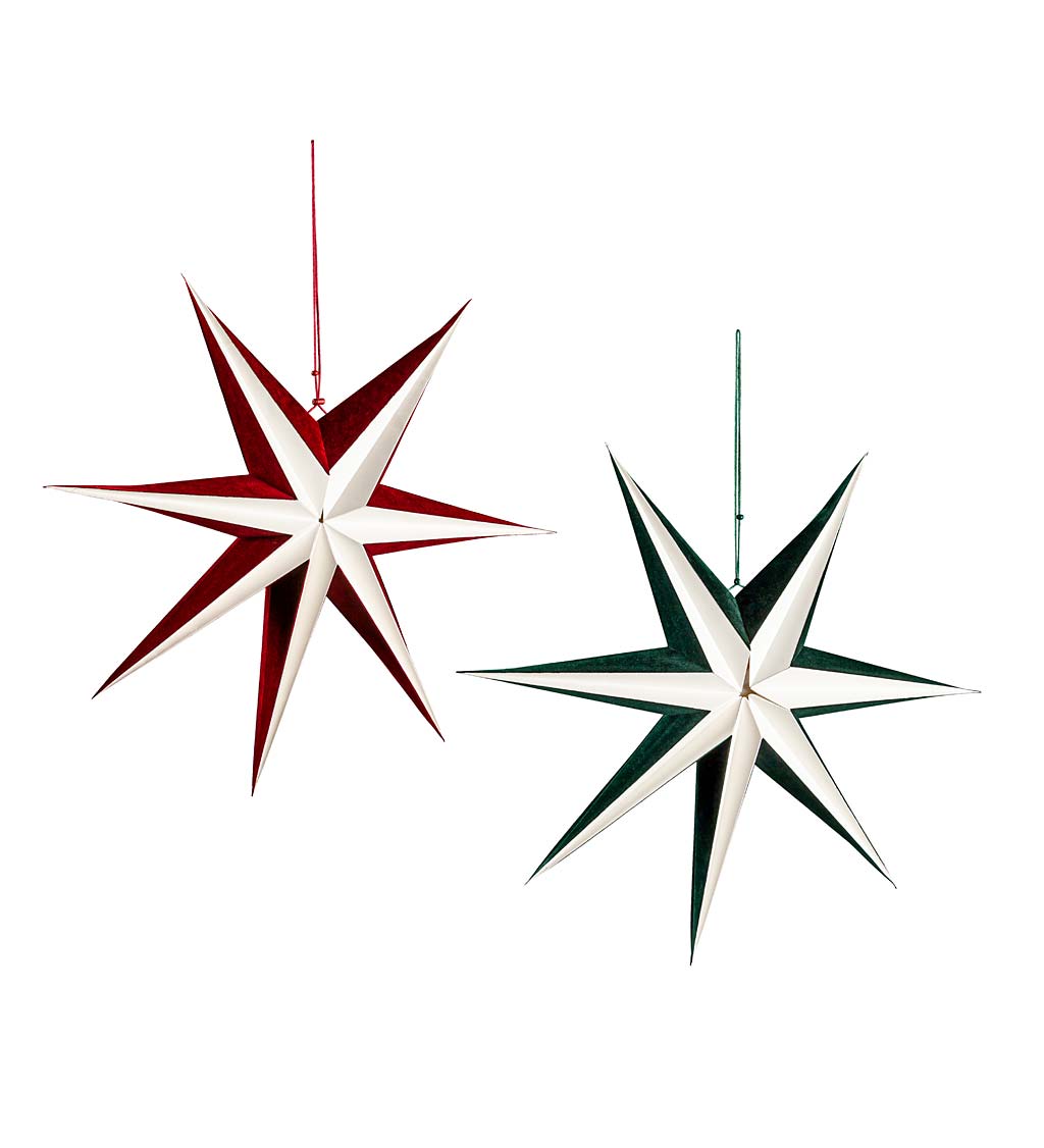Lighted Foldable Velvet Paper Stars, Set of 2
