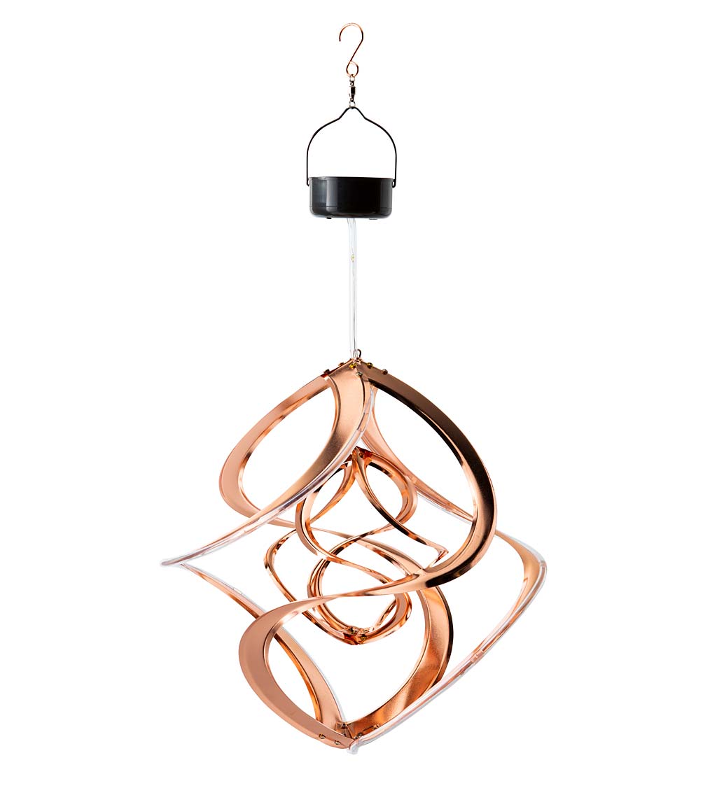 Copper-Plated Double Helix Hanging Metal Wind Spinner with Solar-Powered LED Lights