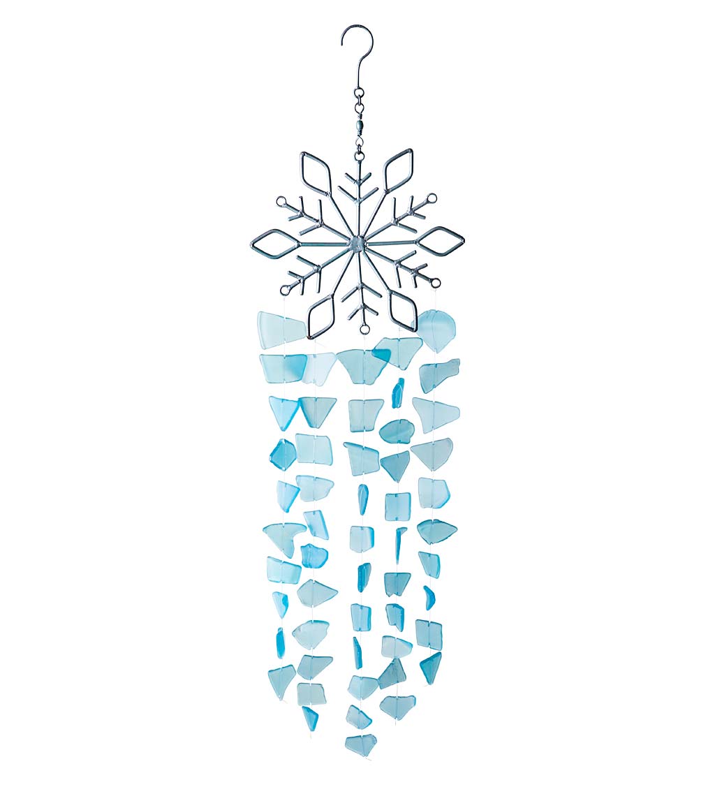 Handcrafted Metal and Recycled Glass Snowflake Wind Chime