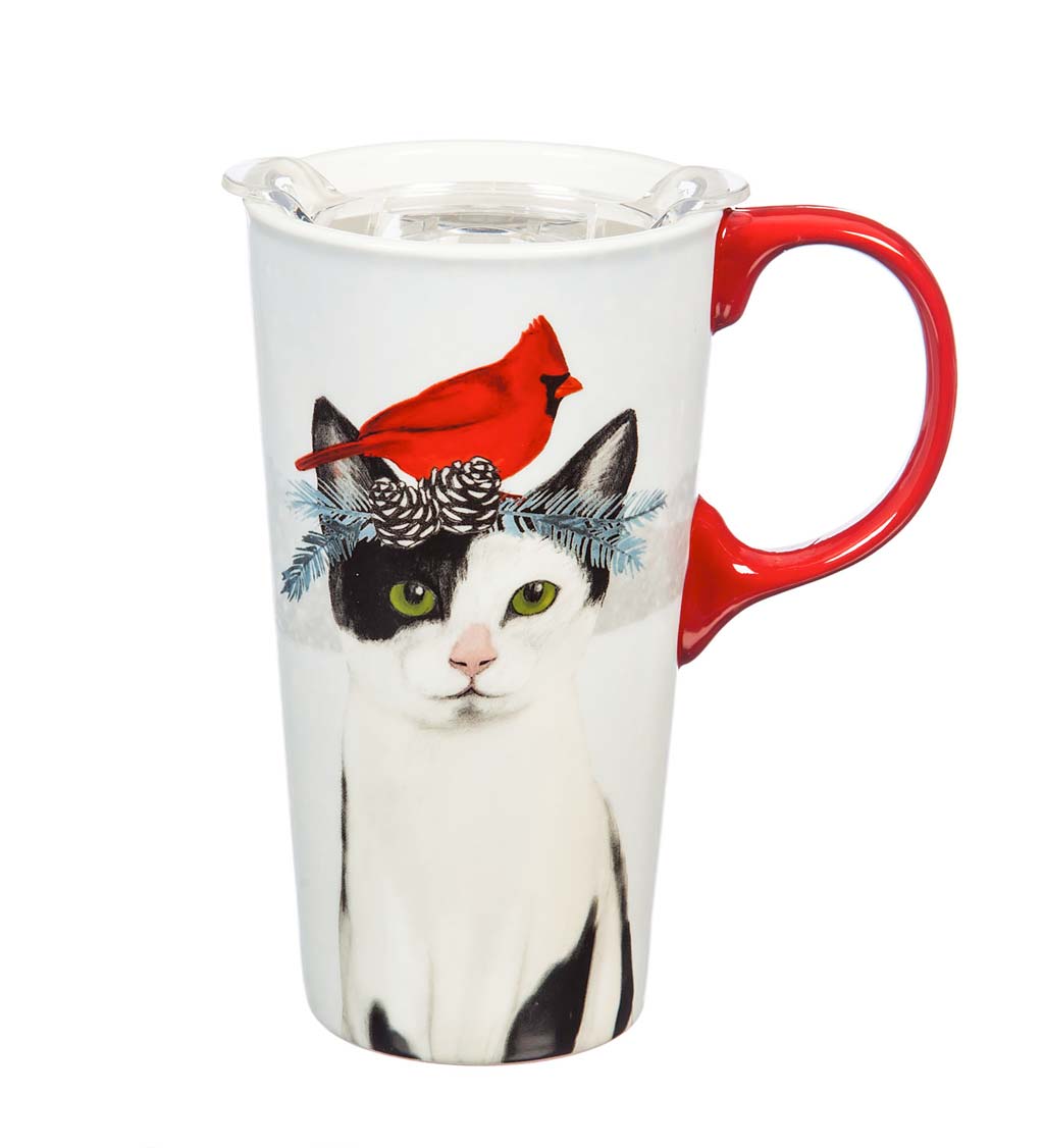 Christmas Cat 17 oz. Ceramic Travel Cup With Gift Box