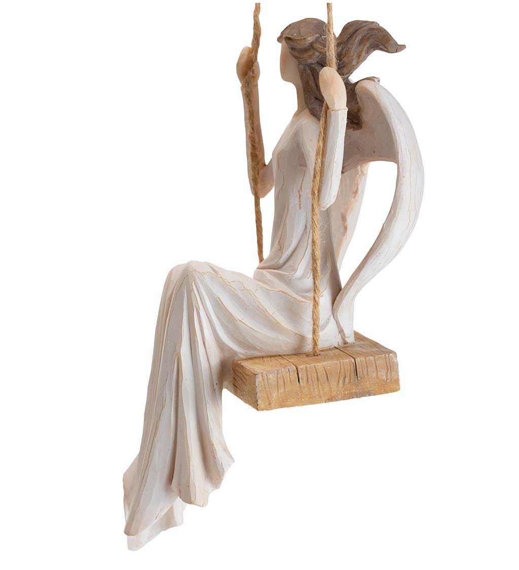 Angel on Swing with Twine Ropes Indoor/Outdoor Holiday Sculpture